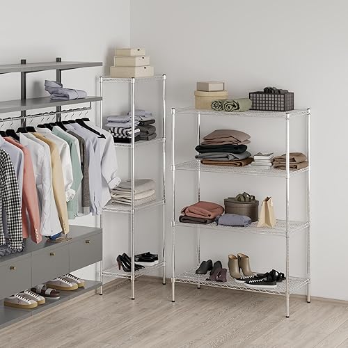 Miniatura 522 de Kit de estantería de alambre cromado de 4 niveles de 24 pulgadas de profundidad x 24 pulgadas de ancho x 64 pulgadas de alto Unidad de estante