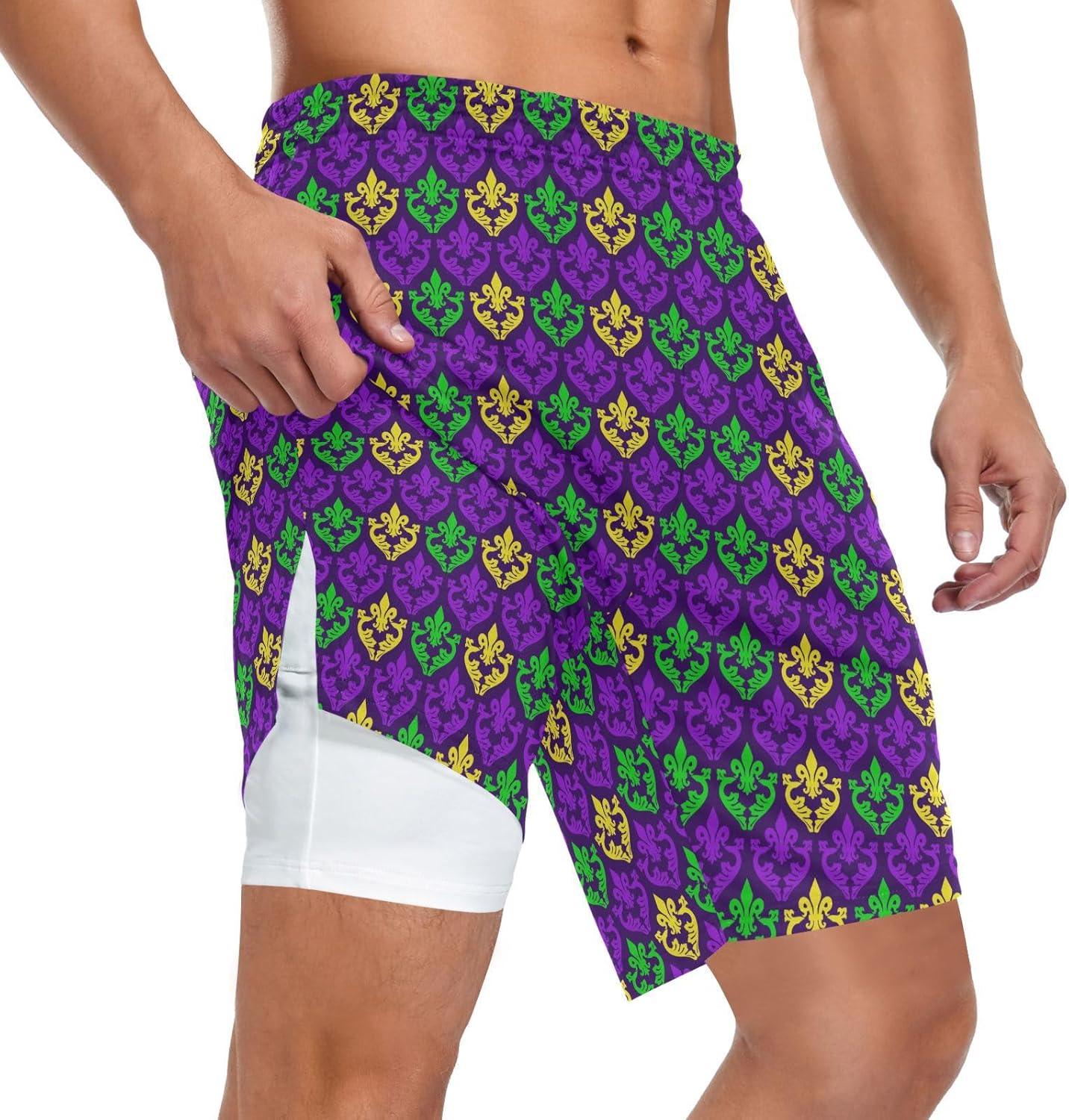 ZZXXB Mardi Gras Jester Hat Trumpet Athletic Shorts for Men with Pockets 2 in 1 Quick Dry Running Shorts S-3XL