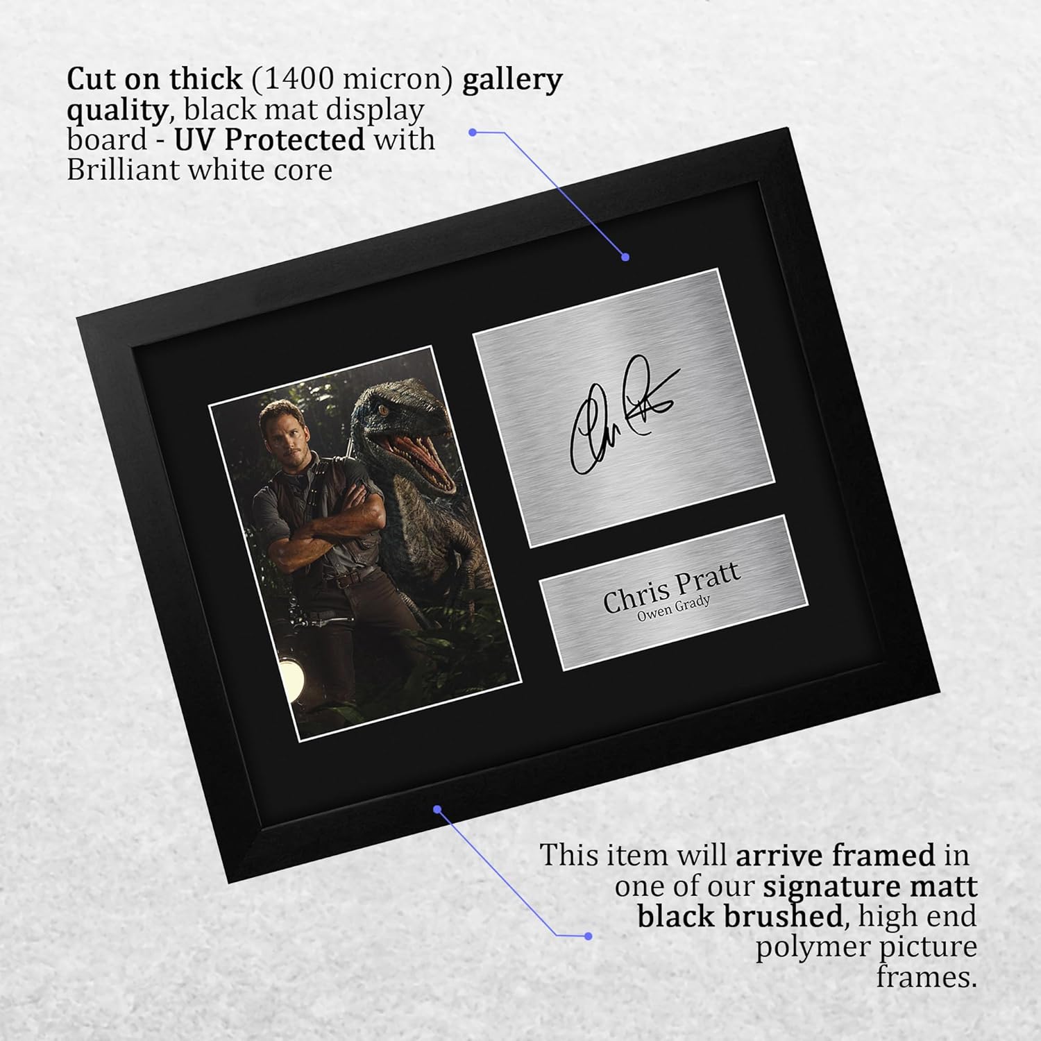 HWC Trading Chris Pratt Jurassic World Framed Gifts Printed Signed Autograph Picture for Movie Memorabilia Fans - US Letter Size