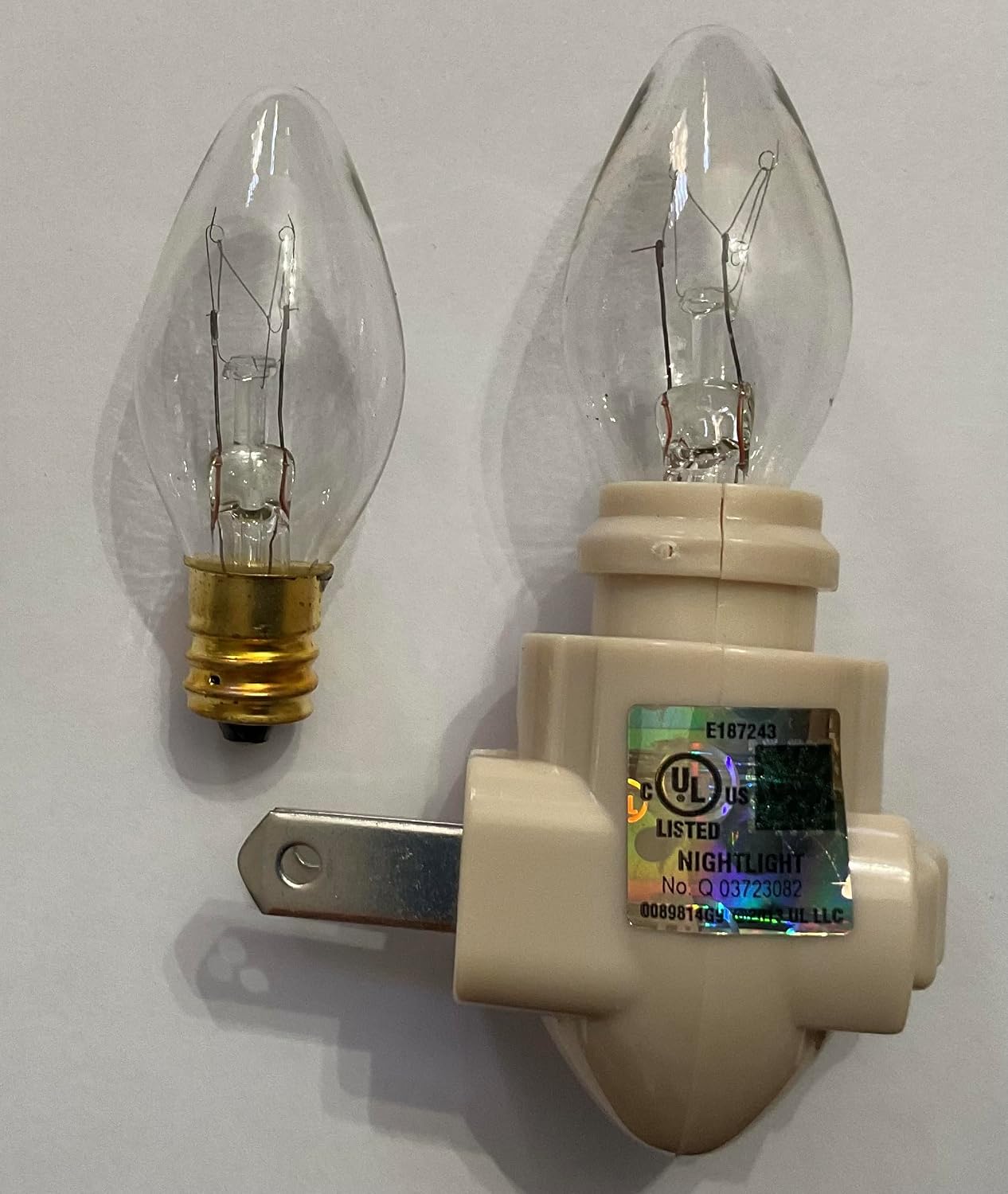 Replacement Night Light Base with Two 5W C7 Bulbs – Standard Plug-In Nightlight Module with On/Off Switch, E12 Socket, Ivory Beige UL Certified for Decorative Covers & Home Lighting
