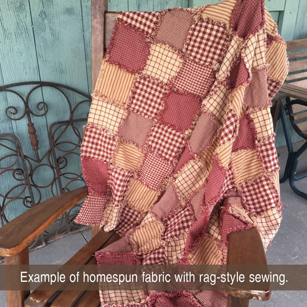 Primitive Red 3 Plaid Cotton Homespun Fabric by JCS - Sold by The Yard, 44 Inches