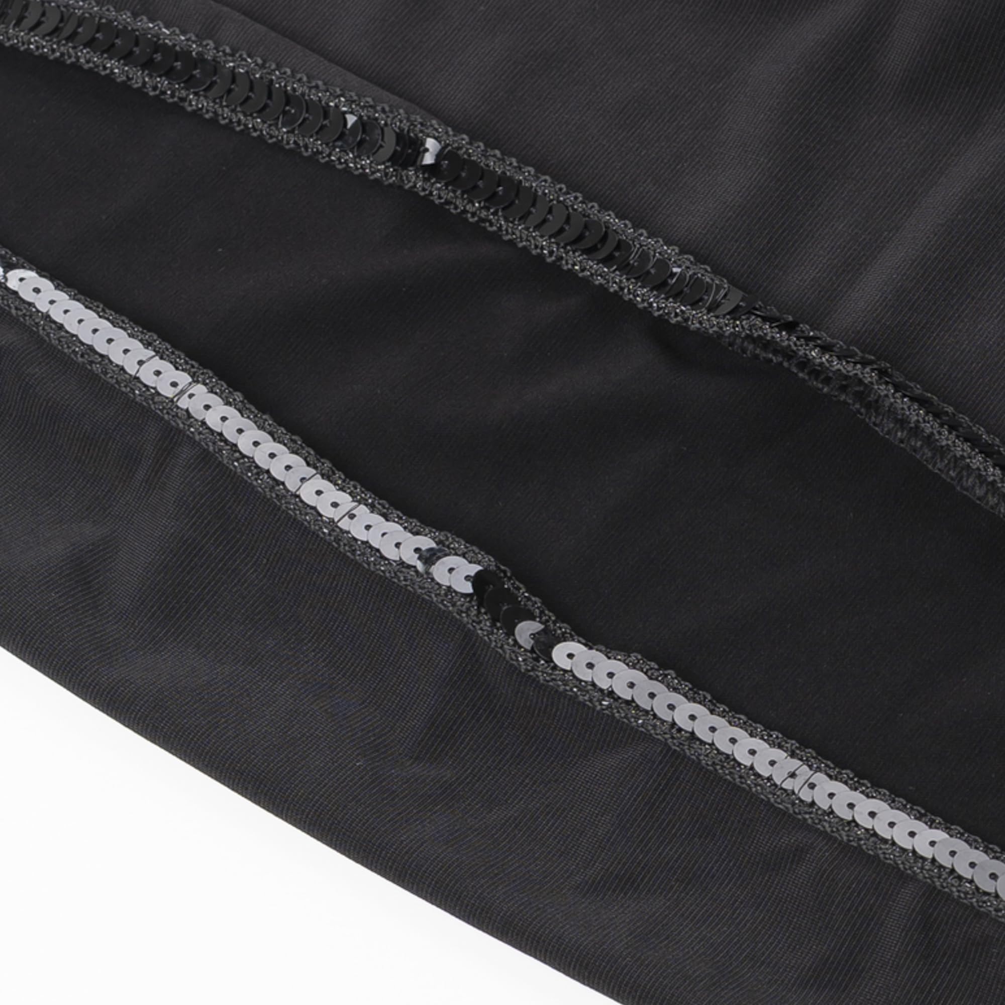 Damen Hose mit seitlicher Öffnung mit Pailiettenband verziehrt Fuer Tango und Latin, schwarz