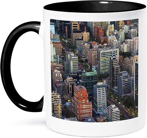 3dRose Aerial view of downtown skyline at dusk, Santiago, Chile - Mugs (mug_345727_4)