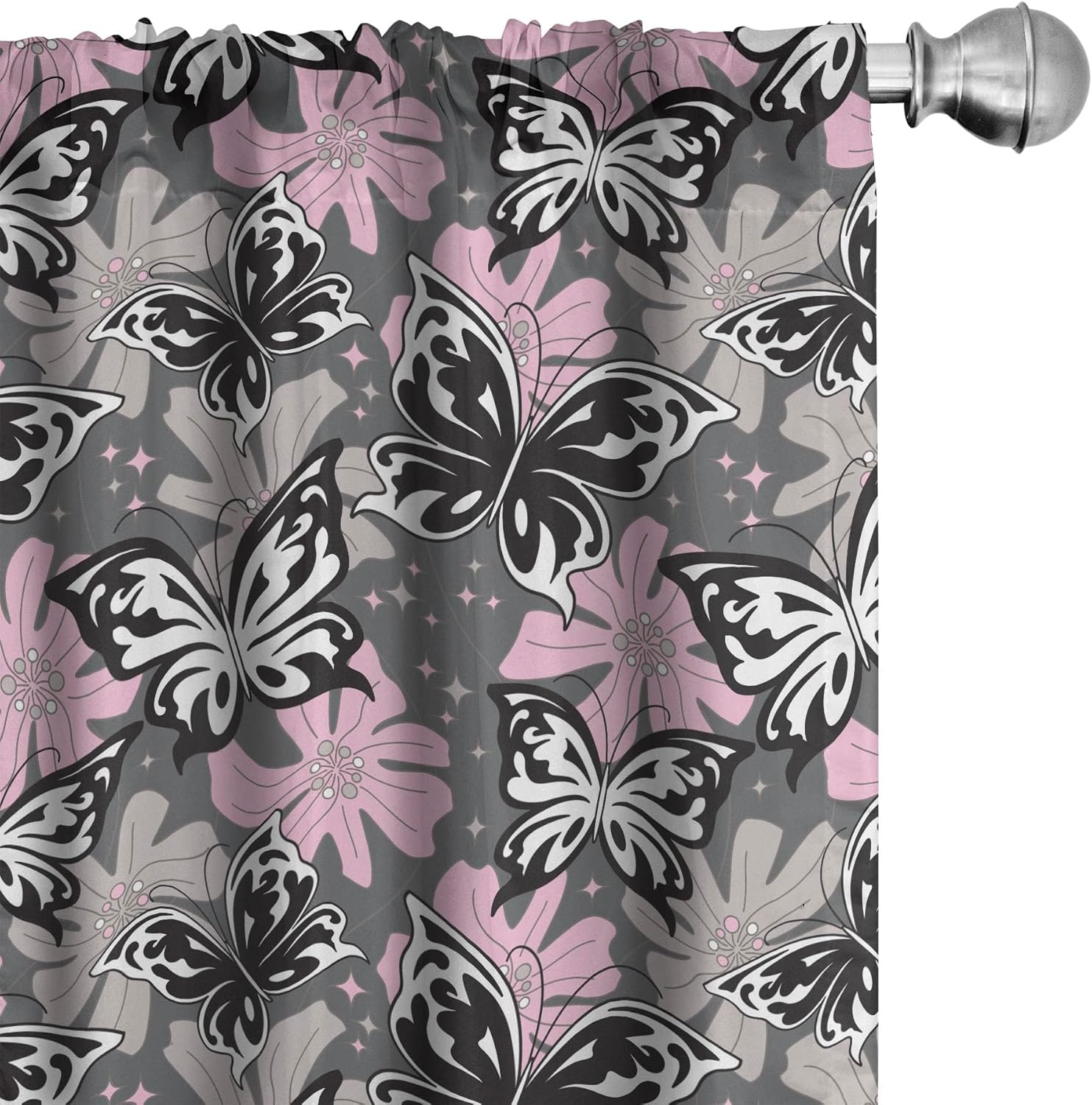 Ambesonne Butterfly Curtains, Ornamental Romantic Summer Vegetation Vibrant Backdrop Monochrome Animals, Window Treatments 2 Panel Set for Living Room Bedroom, Pair of - 28" x 95", Black Taupe