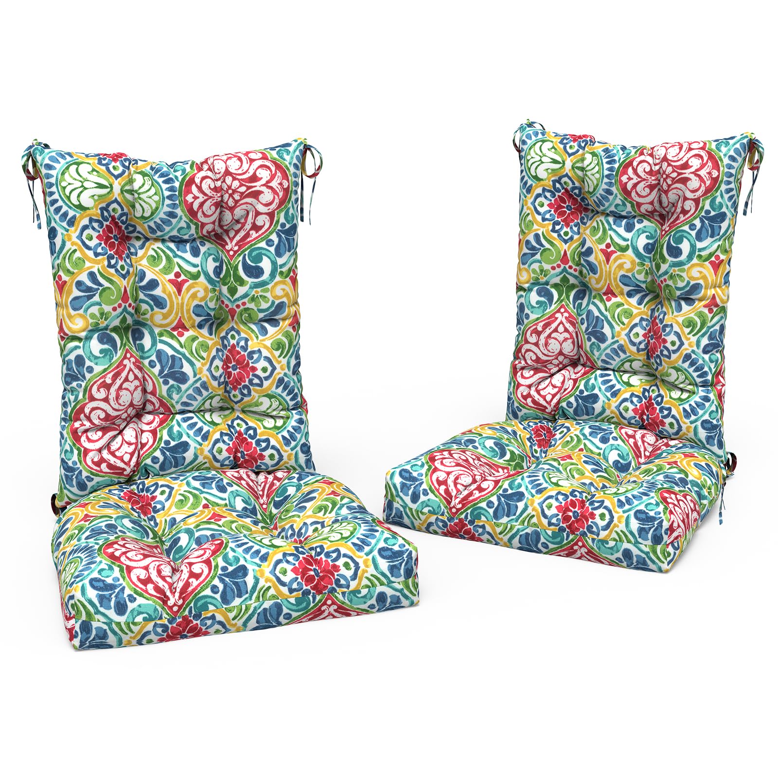 lvtxiii 2 pack outdoor rocking chair cushion set, patio fade and water resistant tufted seat cushions with ties for rocking chairs use, 38x17x3, damask red