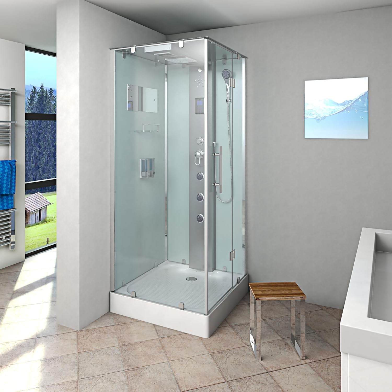 AcquaVapore Dampfdusche Duschtempel Sauna Dusche Duschkabine D38-00R2-EC 80x80 cm mit 2K Scheiben Versiegelung 