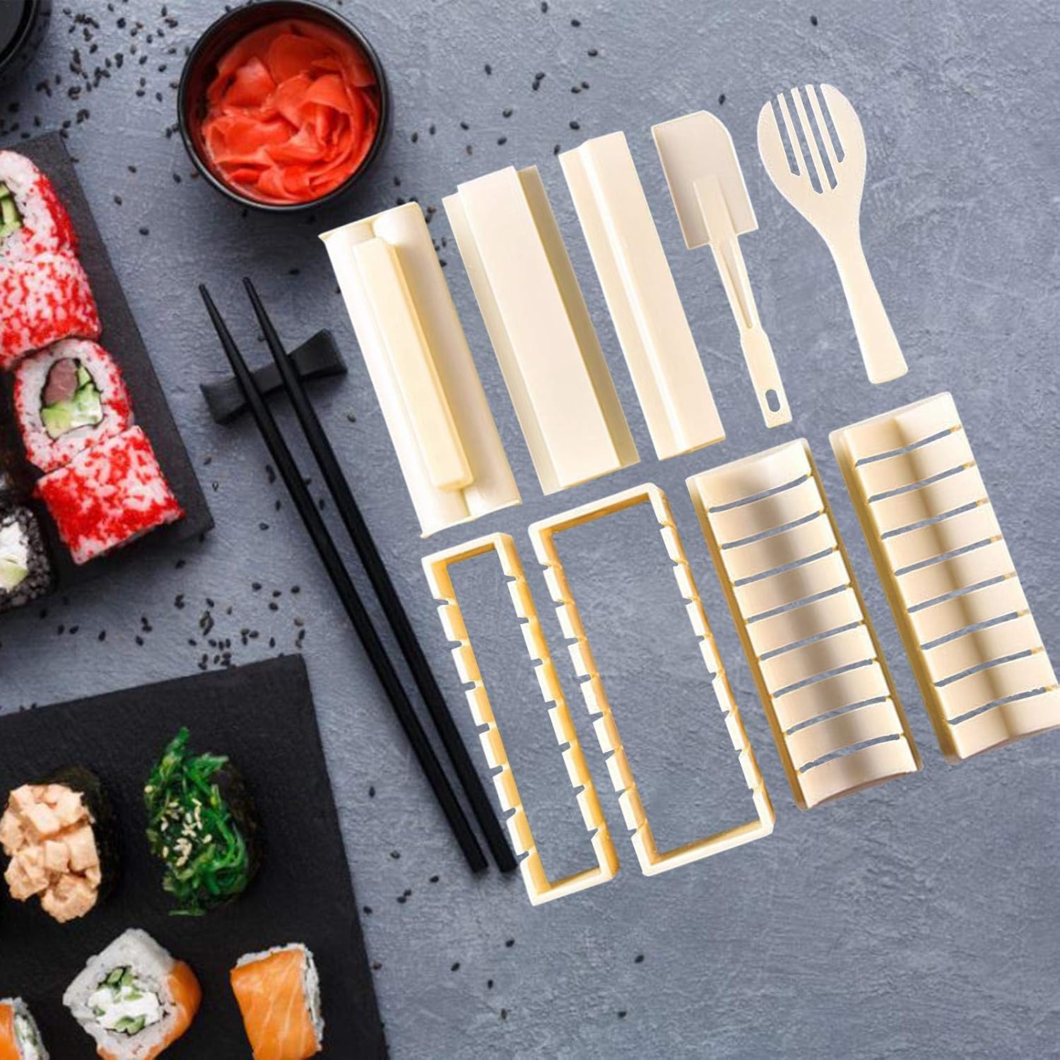 Amazon Nightfox 寿司作りキット寿司押し 型 Diyツールキット10個入り おにぎり型寿司 寿司ロールメーカー 寿司ツールセット 調理器 手作り 便利 簡単 うろこ取り オンライン通販