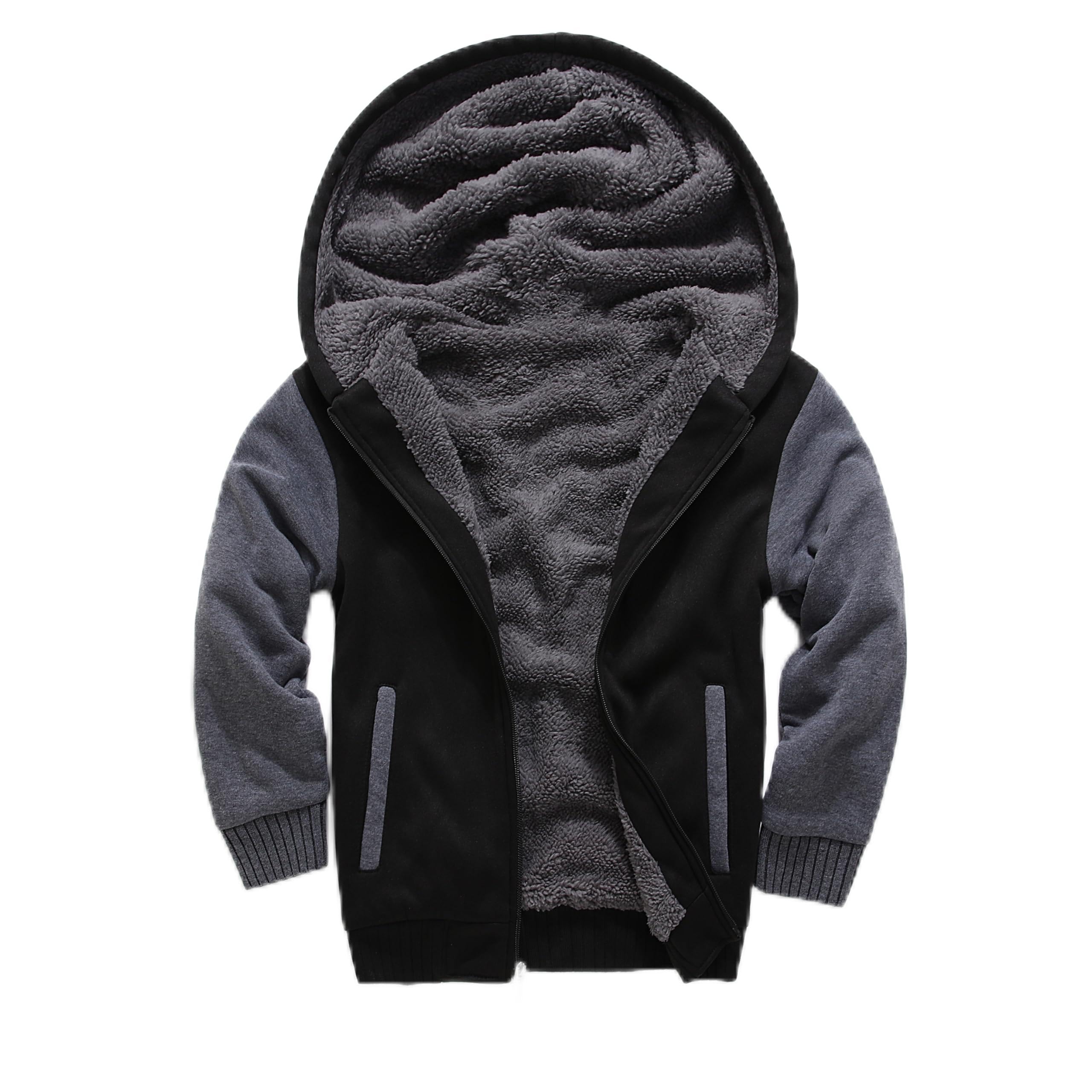 ZITY Boys Zip Up Hoodie Fleece Jacket Kids Sherpa Lined Sweatshirts Outerwear Unisex Warm Winter Coat 6-15 Years Old