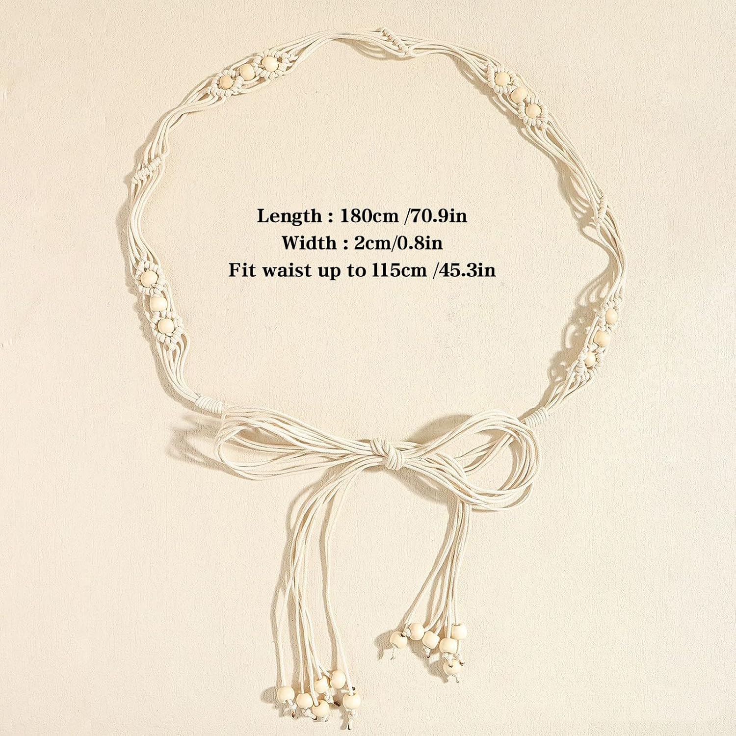 LIMHOO Women's Boho Braided Belt Beaded Rope Waist Belts for Dresses