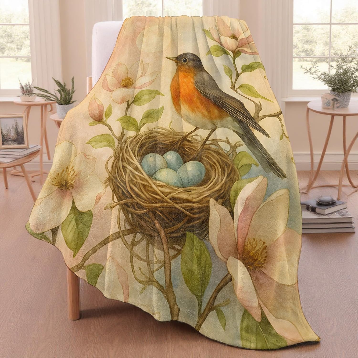 Robin Bird Throw Blanket for Adutls Kids, 60x80 in, Cozy Soft Warm Fleece Blankets Gifts for Couch, Camping, Hiking Decor