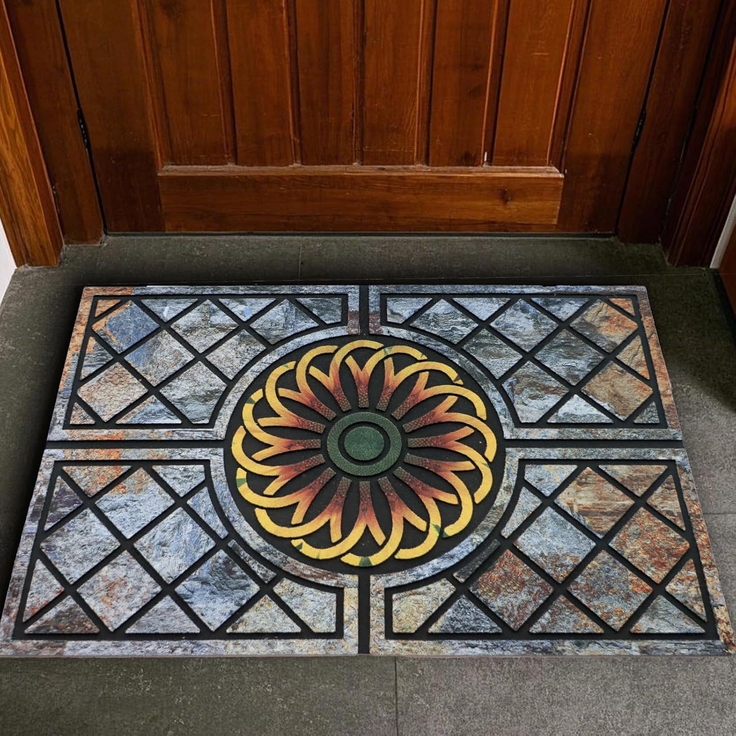 Door Mat Welcome Mat, Heavy Duty Door Mat 17.7 x 29.5 Inch Front Rug Doormat for Outdoor Entrance Home Non-Slip Rubber Rug for Front Door, Outside, Entryway, Patio (Flower)
