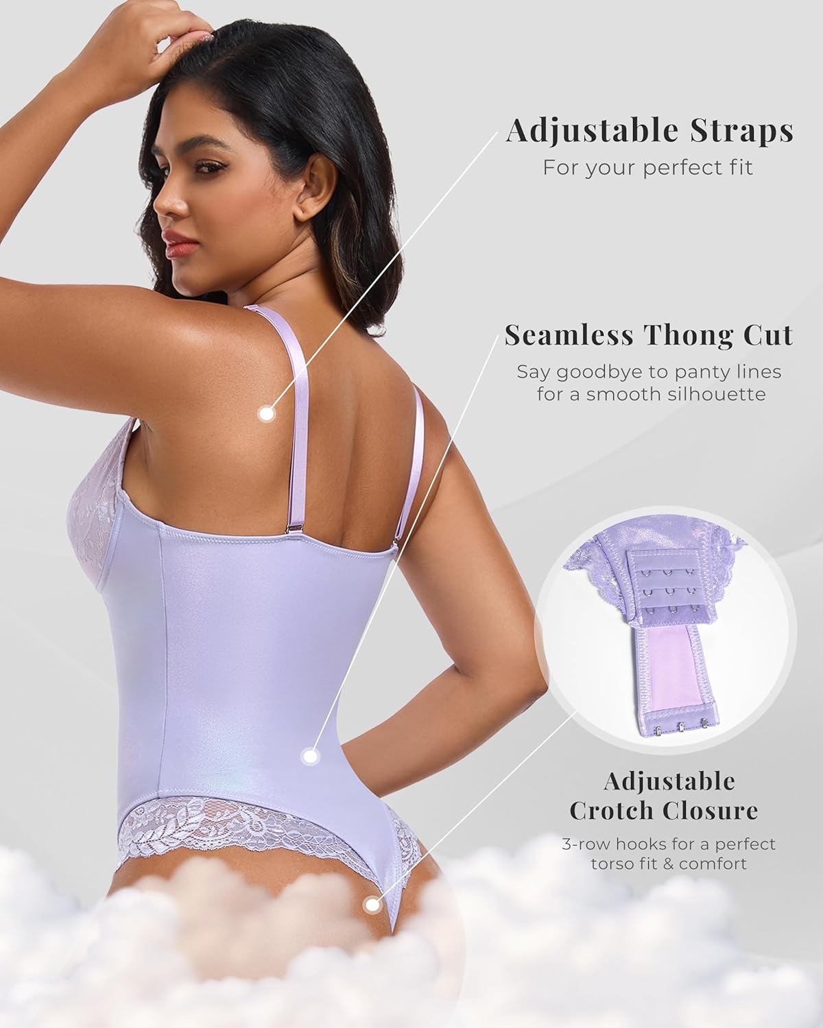 TROPICA LOVE Shimmer Lace Bodysuit for Women Thong Tummy Control V-Neck Sexy Shapewear Top - Image 4