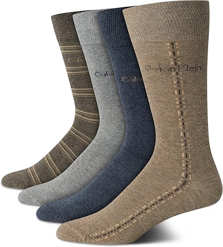 Calvin Klein Calcetines de vestir para hombre - Calcetines de mezcla de algodón patrones y sólidos (paquete de 4)
