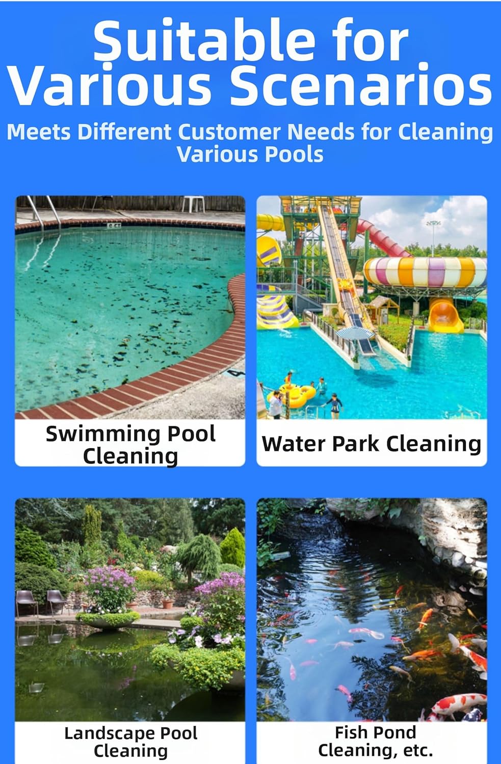 Heavy-Duty Pool Cleaning Tools and net Bag Aluminum Rod Set Cleaning Blue deep Water Fishing net