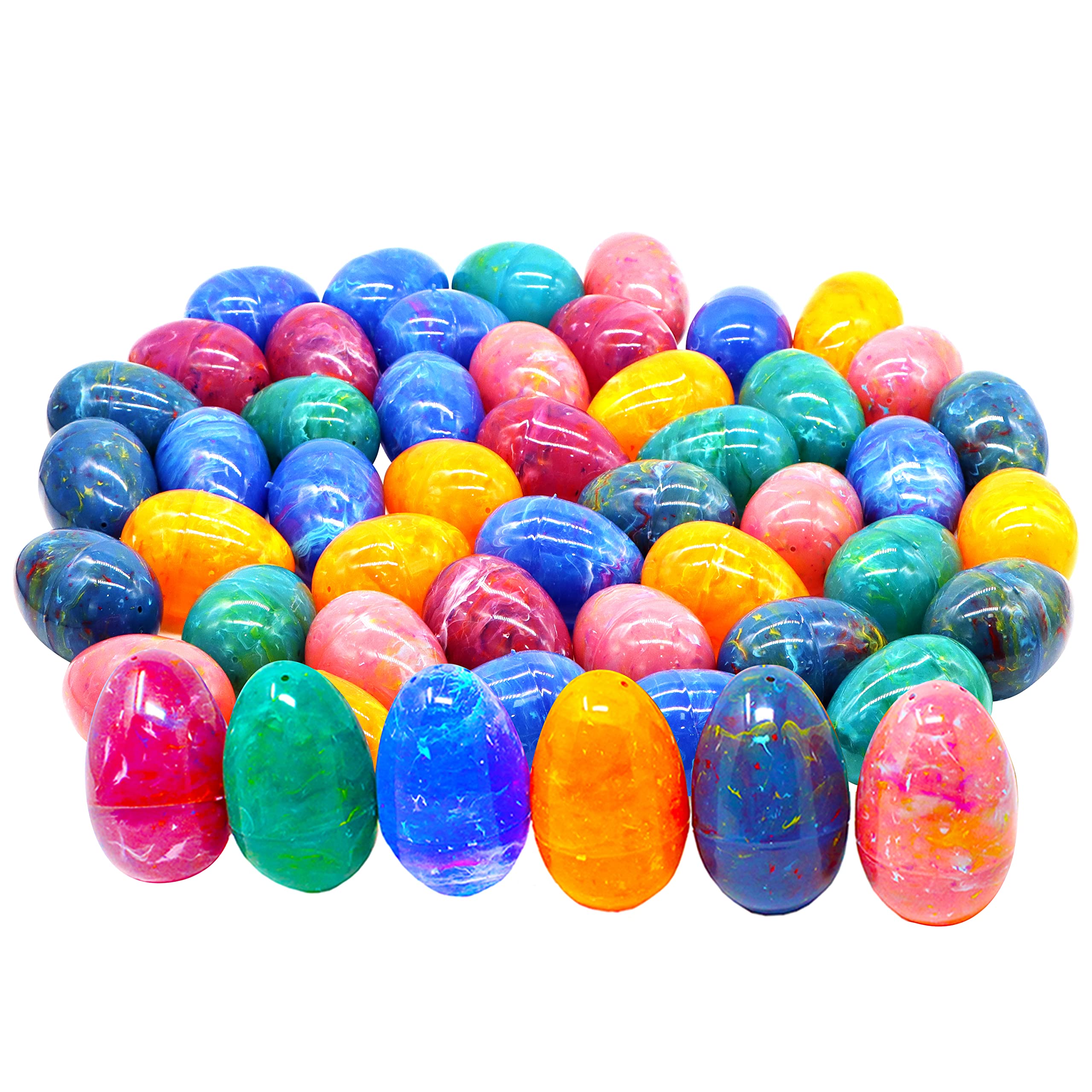 JOYIN 72 Pcs Plastic Iridescent Printed Bright Easter Eggs 3.15" Tall for Easter Hunt, Basket Stuffers Fillers, Classroom Prize Supplies, Filling Treats and Party Favor