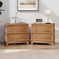 Vista 7 de Knocbel Mesita de noche rústica de 3 cajones, mesa auxiliar de madera maciza para sofá, mesita de noche con asas de acabado plateado, 27.3 pulgadas