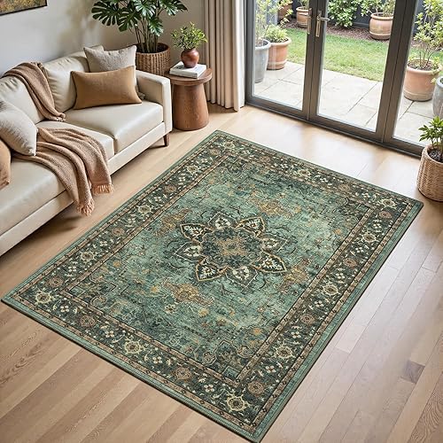 Miniatura 74 de Lofus Alfombras de área de 5 x 7 pies para sala de estar, alfombras lavables para dormitorio, cocina, alfombra bohemia vintage, suave, Vintage Beige