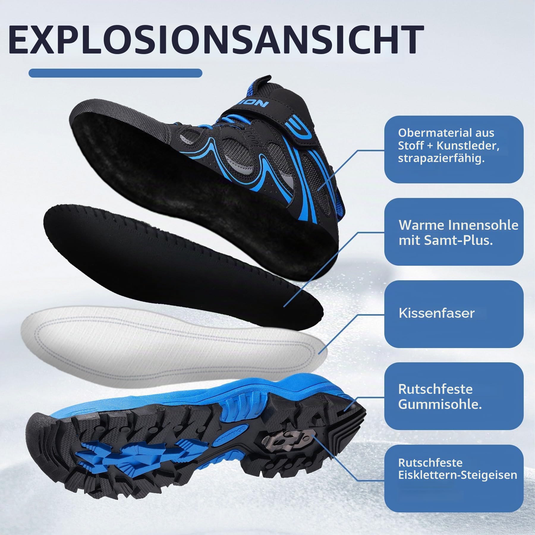 ASHION Kinder Winterschuhe Jungen Mädchen Schneestiefel Warm Gefütterte Trekking Stiefel,Schwarz Blau,36 EU