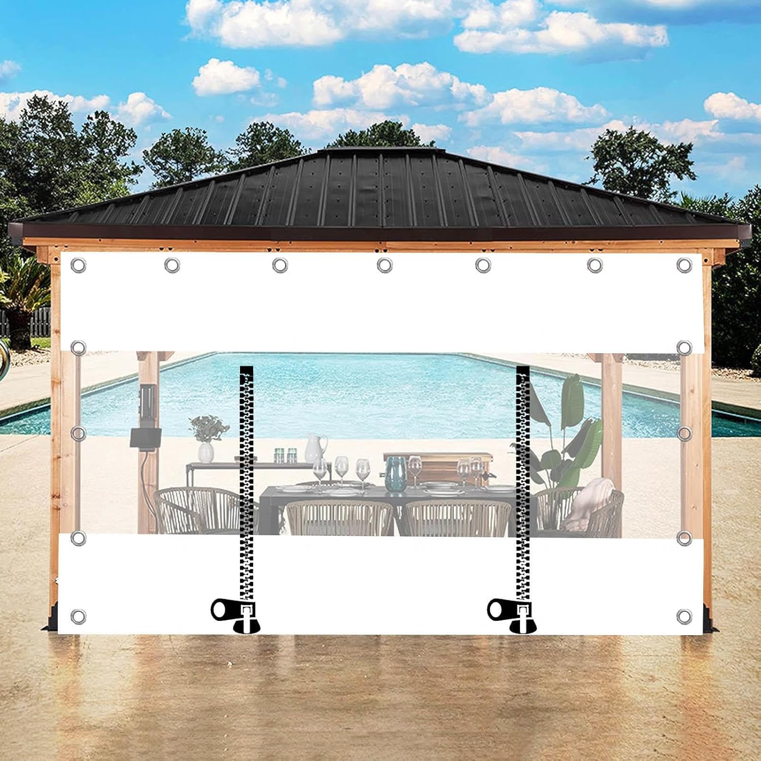 Outdoor Clear Tarp Curtain with Zipper Door,Pergola Patio Gazebo White Transparent Waterproof Tarpaulin Side Panels,Rain Curtains with Grommets,PVC Partition Tarpaulin,W×H-1×0.8m(3.3 * 2.6ft)