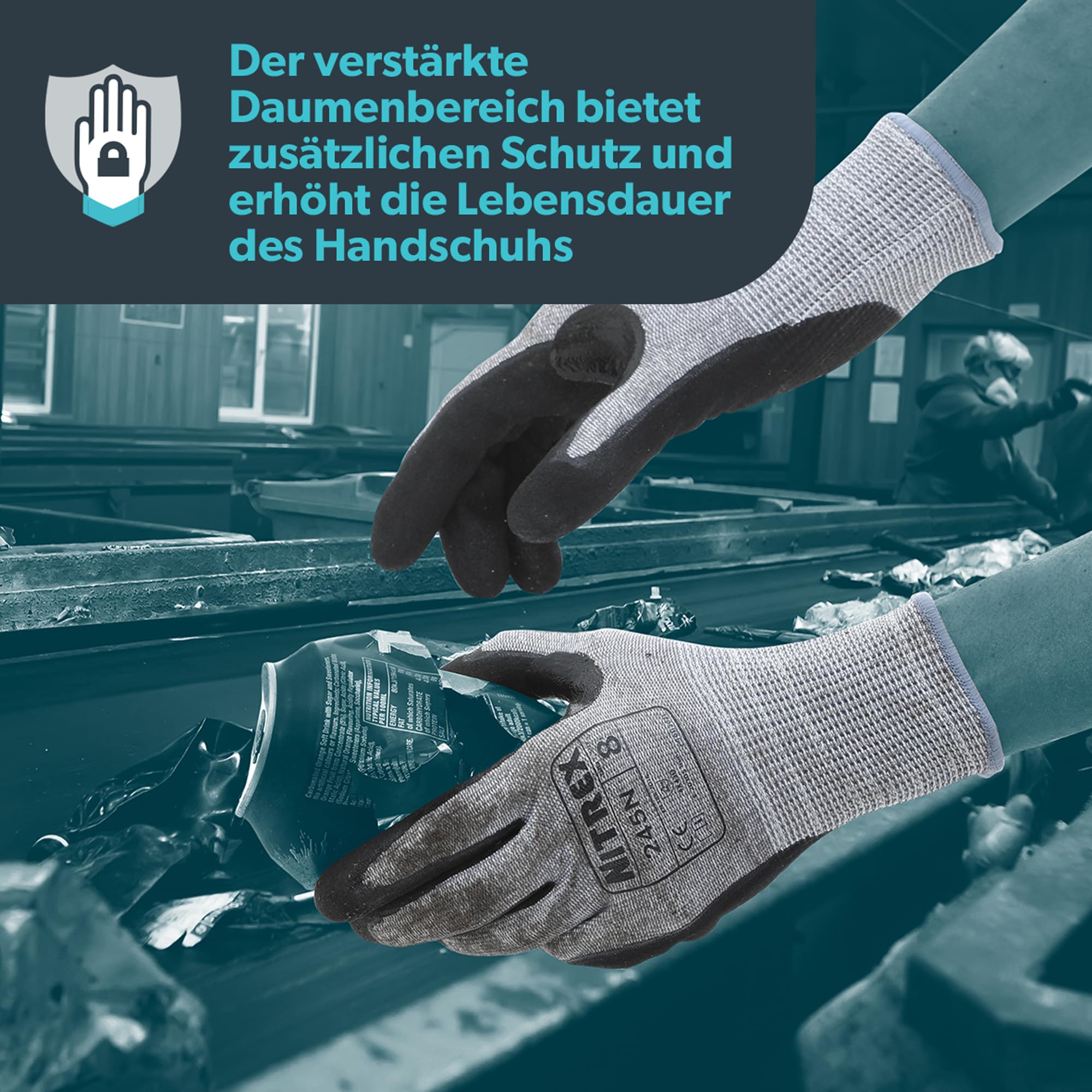 Nitrex 245N Arbeits- und Sicherheitshandschuhe, Beutel mit 10 Paar, Größe 9 – Schnittfeste Handschuhe der Schutzklasse D mit sandfarbener Nitrilbeschichtung auf der Handfläche