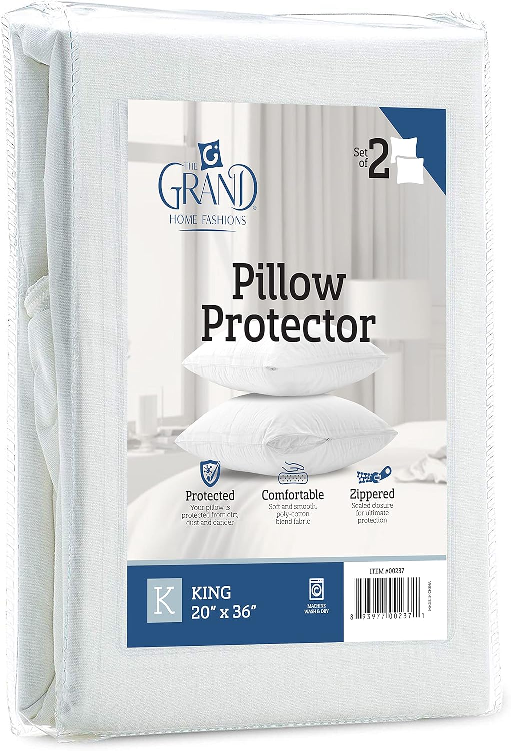 The Grand Pillow Covers King Size - Poly-Cotton Pillow Protector with Zipper - Moisture Wicking, Advanced Allergy Protection Pillow Protector - Protects Pillow from Dust, Dirt, and Debris (8 Pack)