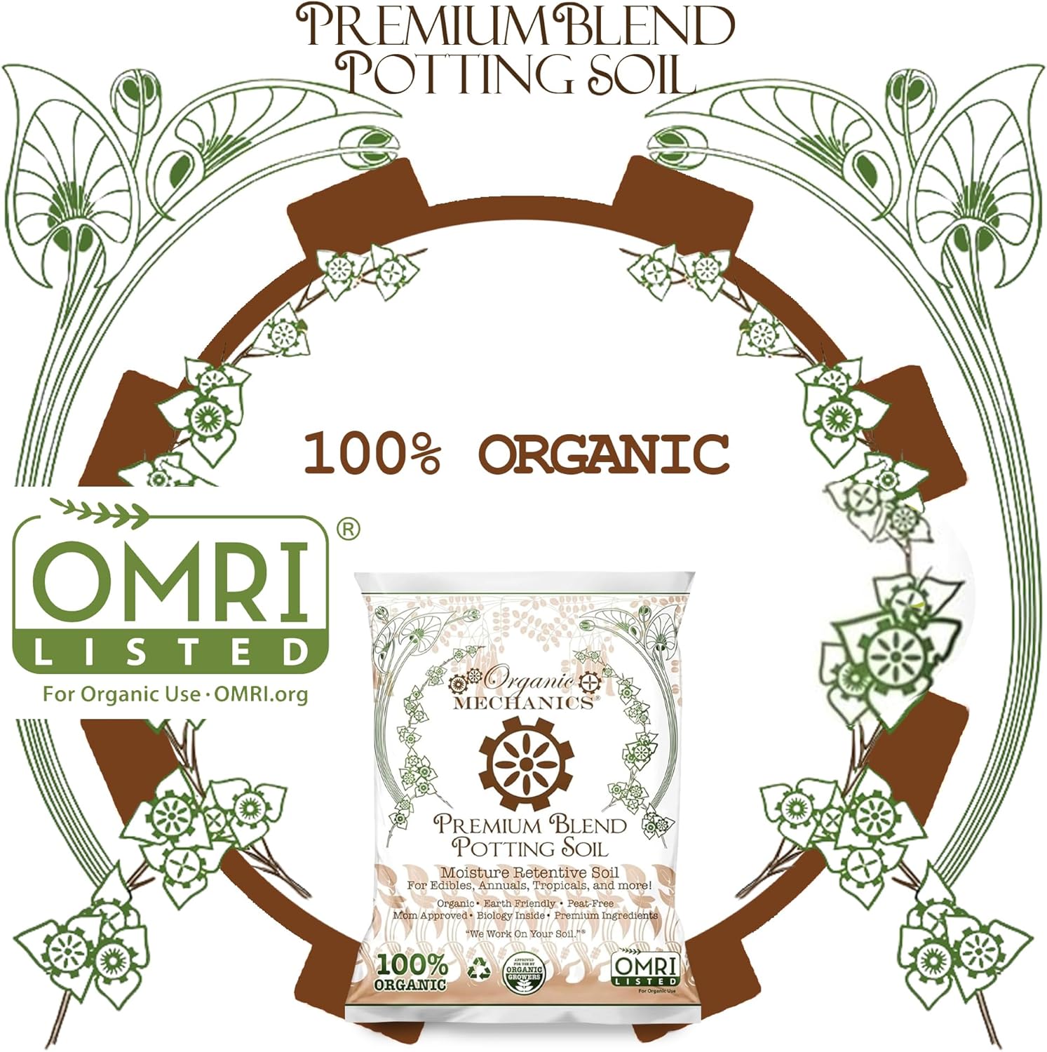 Organic Mechanics Premium Blend Potting Soil, 8 qt (Pack of 4) - Moisture-Retentive, Peat-Free, Compost - Enriched Mix with Worm Castings & Perlite for Houseplants, Annuals, Veggies & Tropical Plants