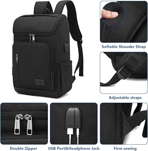 Miniatura 4 de YALUNDISI Mochila vintage con puerto de carga USB para mujeres y hombres, Negro -, Mochila para portátil