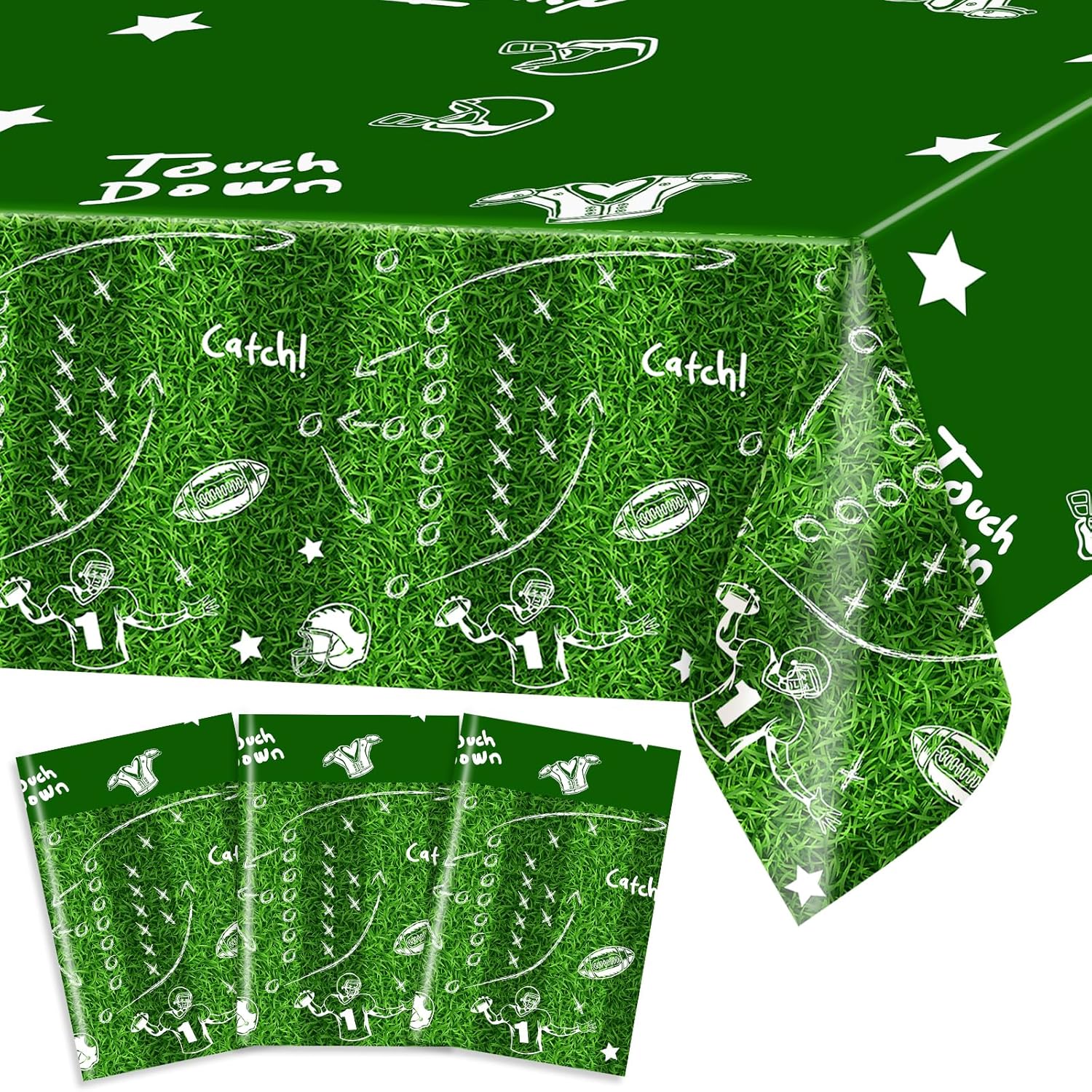 Avezano 3 pcs Football Tablecloth Plastic 108 x 54 inch Football Birthday Party Decorations Touch Down Game Day American Rugby Table Cover Disposable Rectangle