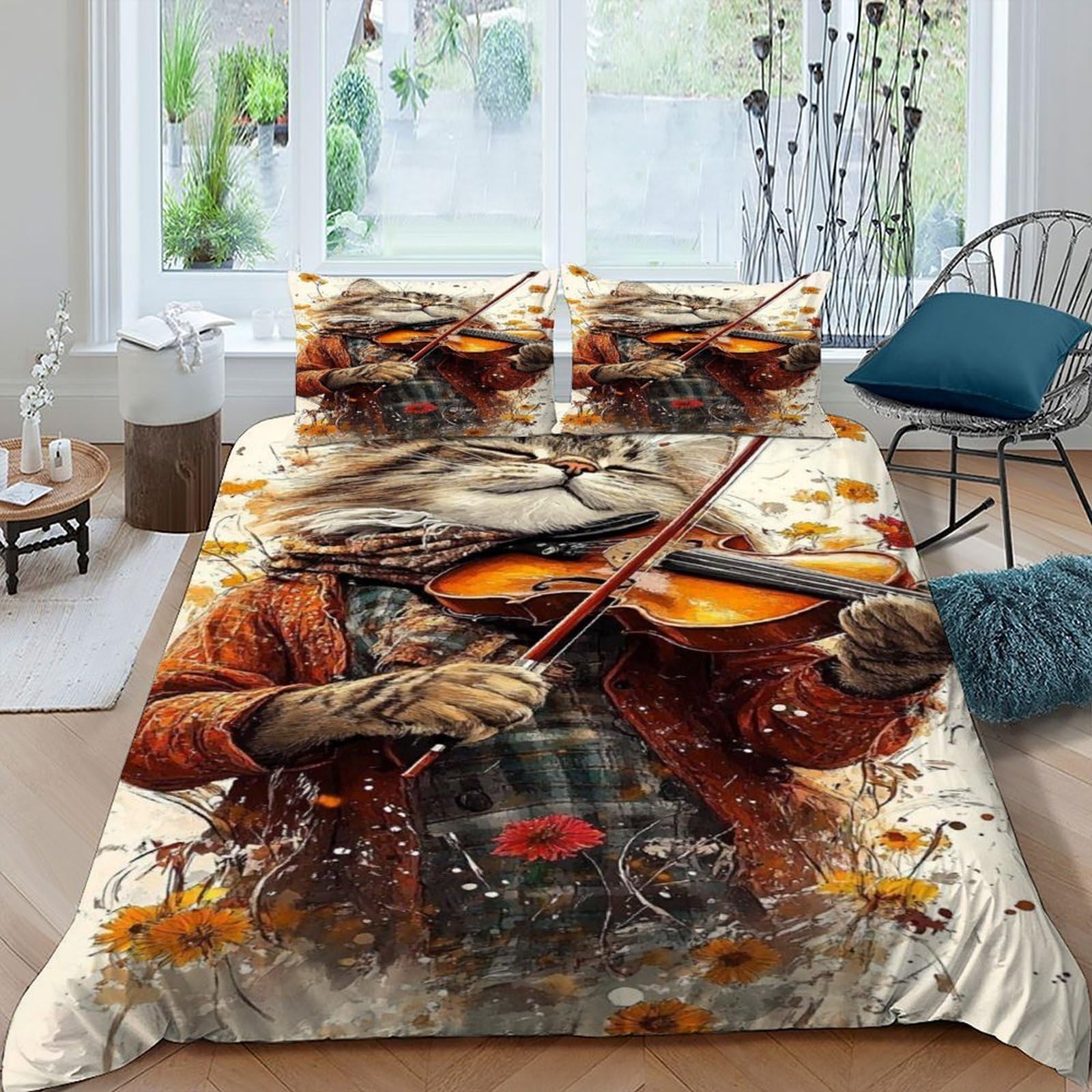 Housse de couette chat et violon 220x240 : le cadeau idéal pour les passionnés de musique