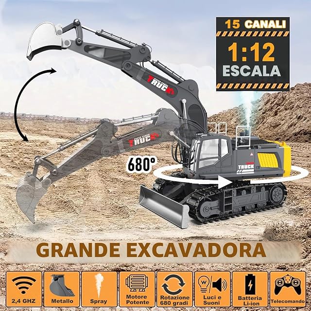 Foto 5 de 7 de LioMaxi 1:12 Escala 15 Canales Gran Excavadora teledirigida para niños, excavadoras radiocontroladas