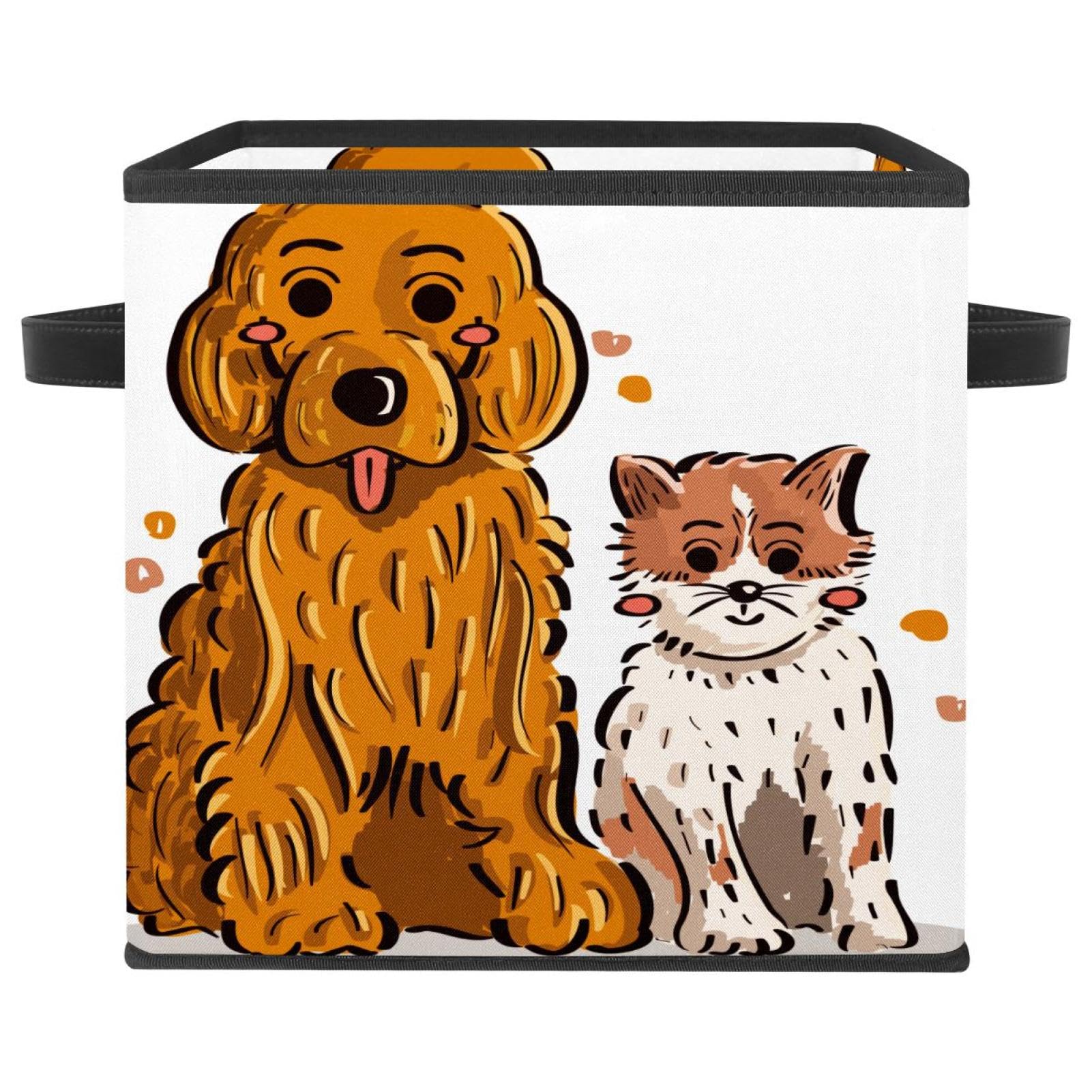 Boîte de rangement en tissu pliable avec poignées et motifs animaux mignons