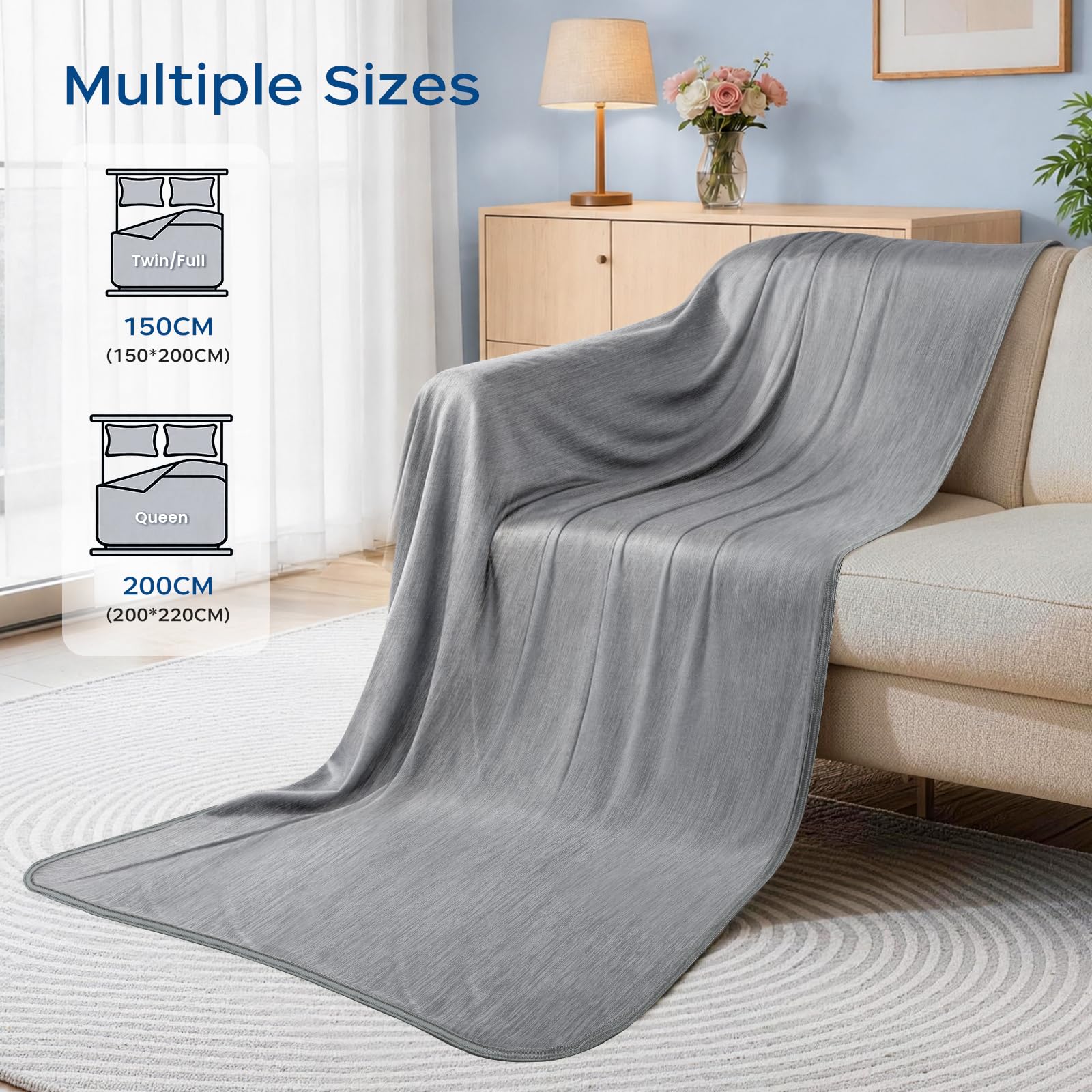 Manta refrescante para sudores nocturnos, manta fría de verano para dormir, Q-Max > 0.4, mantas ligeras y transpirables para personas que duermen con calor, niños y adultos, ideal para cama, sofá