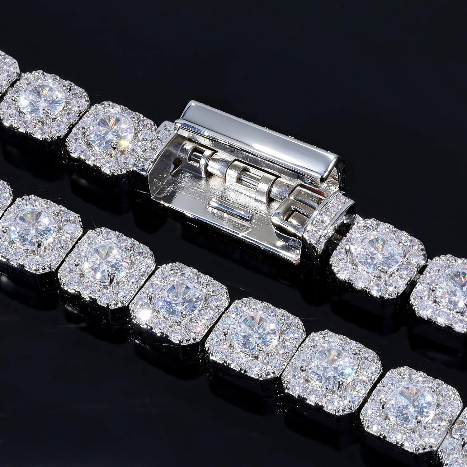7mm Iced Out Cluster Tennis Bracelet - Silver Plated 5A Cubic Zirconia Diamond Link Bracelet for Men & Women Sparkling Hip Hop Jewelry for Men Women