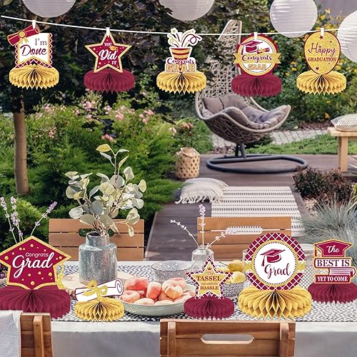 Miniatura 19 de Tevxj 10 decoraciones de fiesta de graduación de clase 2025 – centros de mesa de panal de felicitaciones graduados – oro rosa