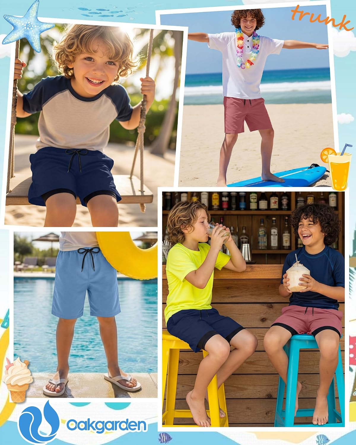 Oakgarden 3 Pack Boys' Swim Trunks Compression Liner Swimming Shorts Quick Dry Bathing Suits with Pockets Anti-Chafe Kids