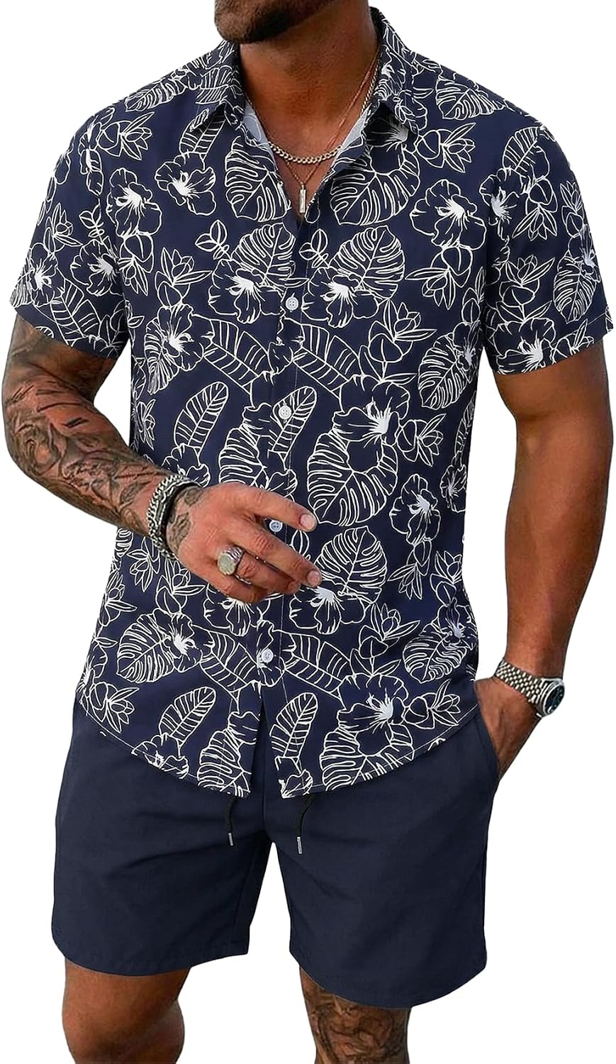 Wyeysyt Mens Summer Outfits 2 Piece Hawaiian Beach Vacation Set