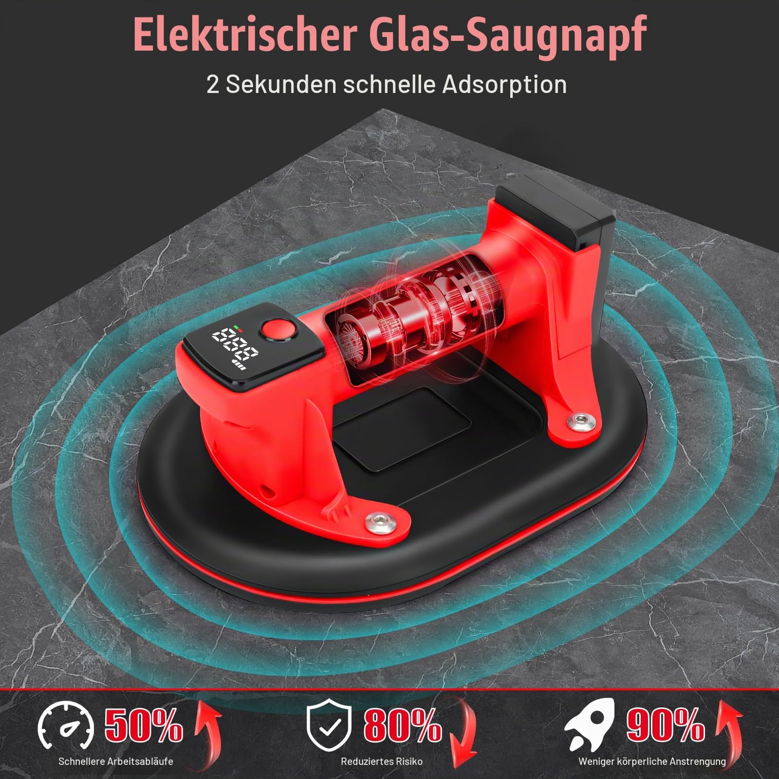 Saugheber Akku Fliesenheber, Elektrischer Vakuum Saugnapf mit 2 Akku