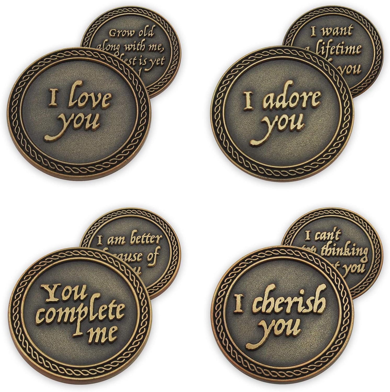 Romantic Love Expression Antique Gold Plated Coins for Date Night, Pack of All 12 Valentine Coins for Significant Other, Love Gift for Men and Women, from Him or Her