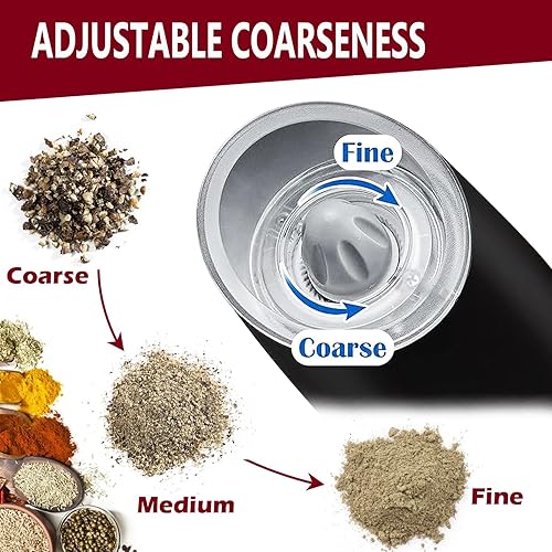 Miniatura 4 de Gravity - Juego de molinillo eléctrico de pimienta y sal, grosor ajustable, con luz LED, operación automática con una mano, acero inoxidable negro,
