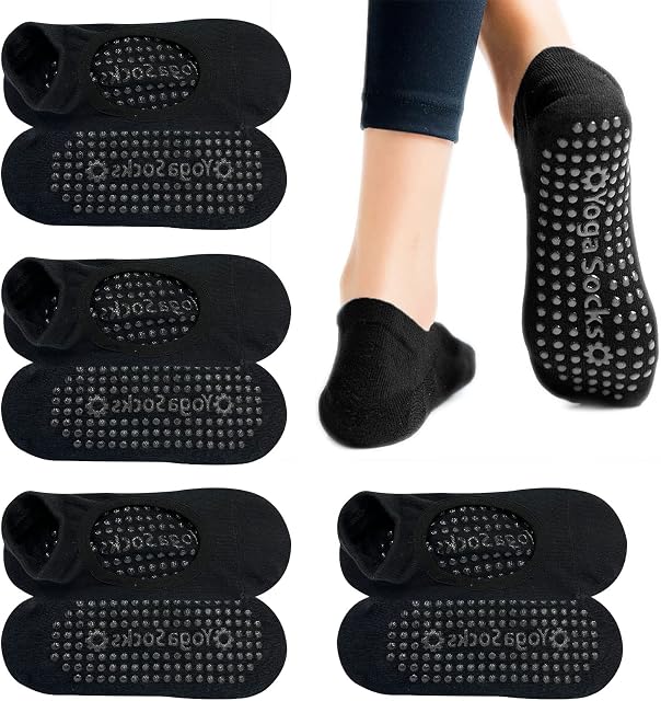 NITAIUN 4 Pairs Yoga Socks, Anti Slip Socks for Women, Full Toe Ankle Fall Prevention Grip Socks for Yoga Pilates Ballet Fitness Workout Fitness Dance Barre