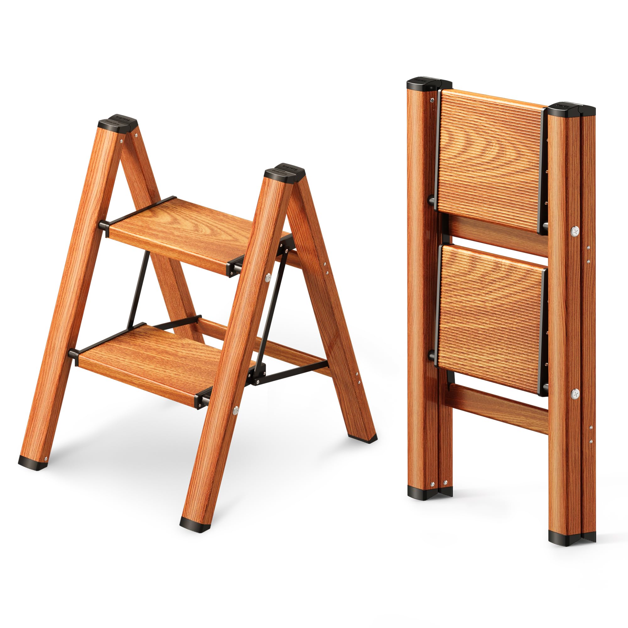 GameGem 2 Step Ladder, Folding Step Stool with Anti-Slip Wide Pedal, Aluminum Material Lightweight Yet Sturdy, 300 Lbs Load, Cute Modern Apperance for Indoor Household Spaces