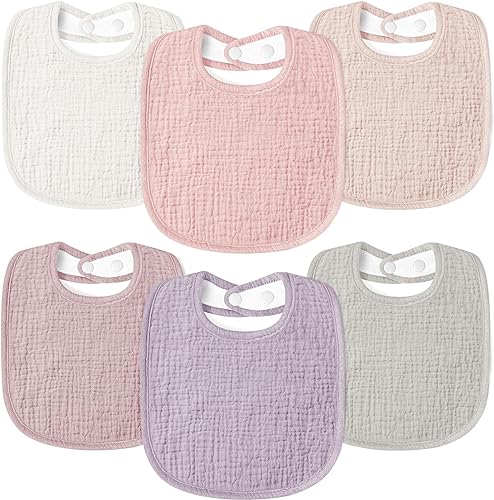Susurration Baberos de muselina para bebé, paquete de 6 baberos suaves cuadrados ajustables para bebés unisex para niñas y niños