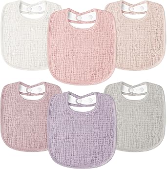 Susurration Muslin Baby Drool Bibs 6Pack Soft Square Adjustable Baby Bandana Bibs for Unisex Girls & Boys
