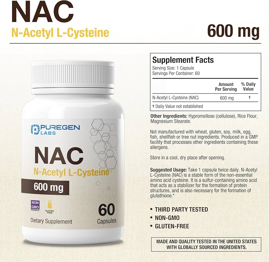 Nac N Acetyl Cysteine Supplement NAC Supplement N-Acetyl Cysteine - Nutri  NAC 600 Mg - Anti Aging Supplement, Antioxidant, Liver, Lung Support, Boost  Glutathione - N Acetyl Cysteine (60 Capsules) - Free