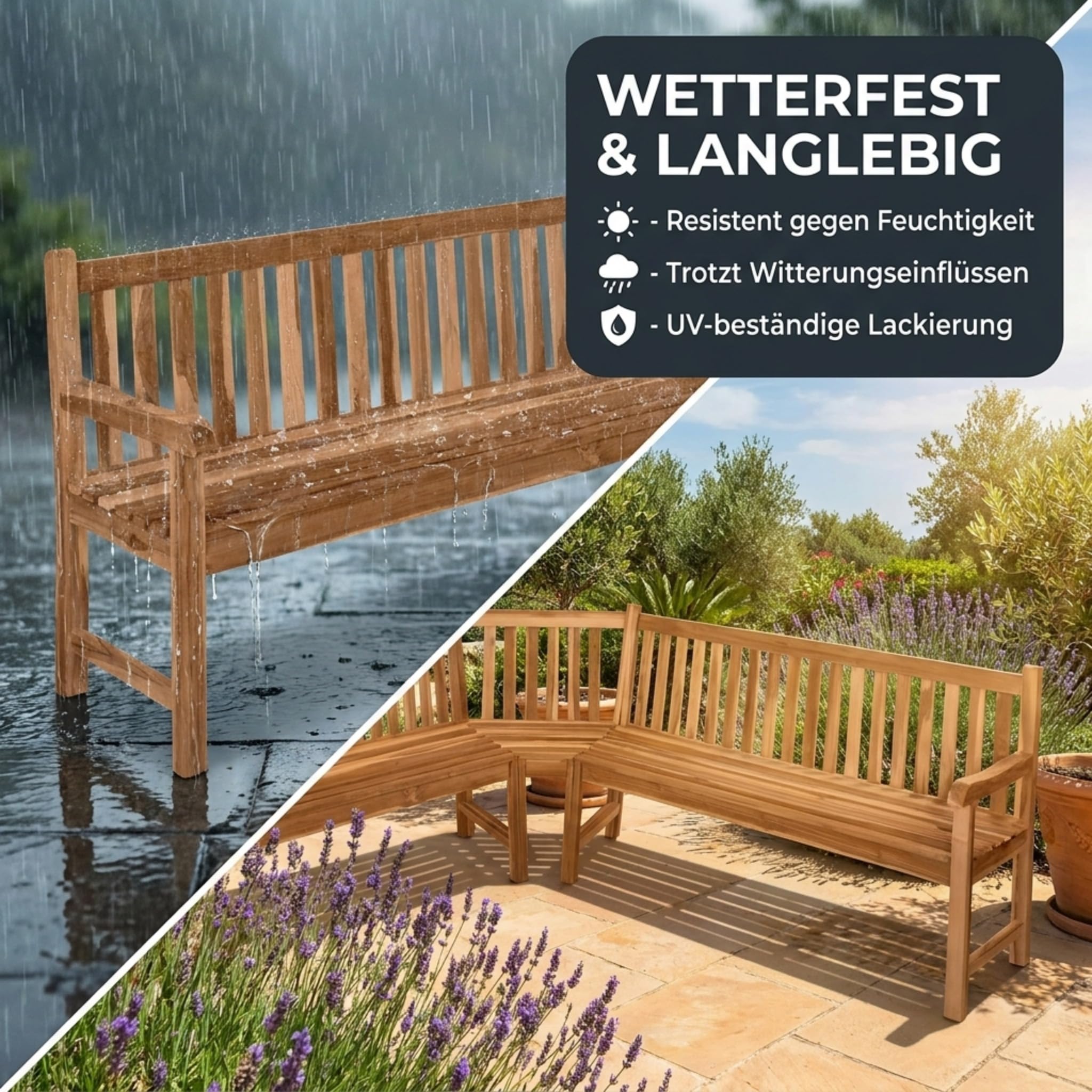 SAM Premium Garten-Eckbank 210 cm 6-Sitzer, Eckbank aus Teakholz massiv mit Armlehnen und Rückenlehne, wetterfeste Holzbank für Garten Terrasse Wintergarten Outdoor