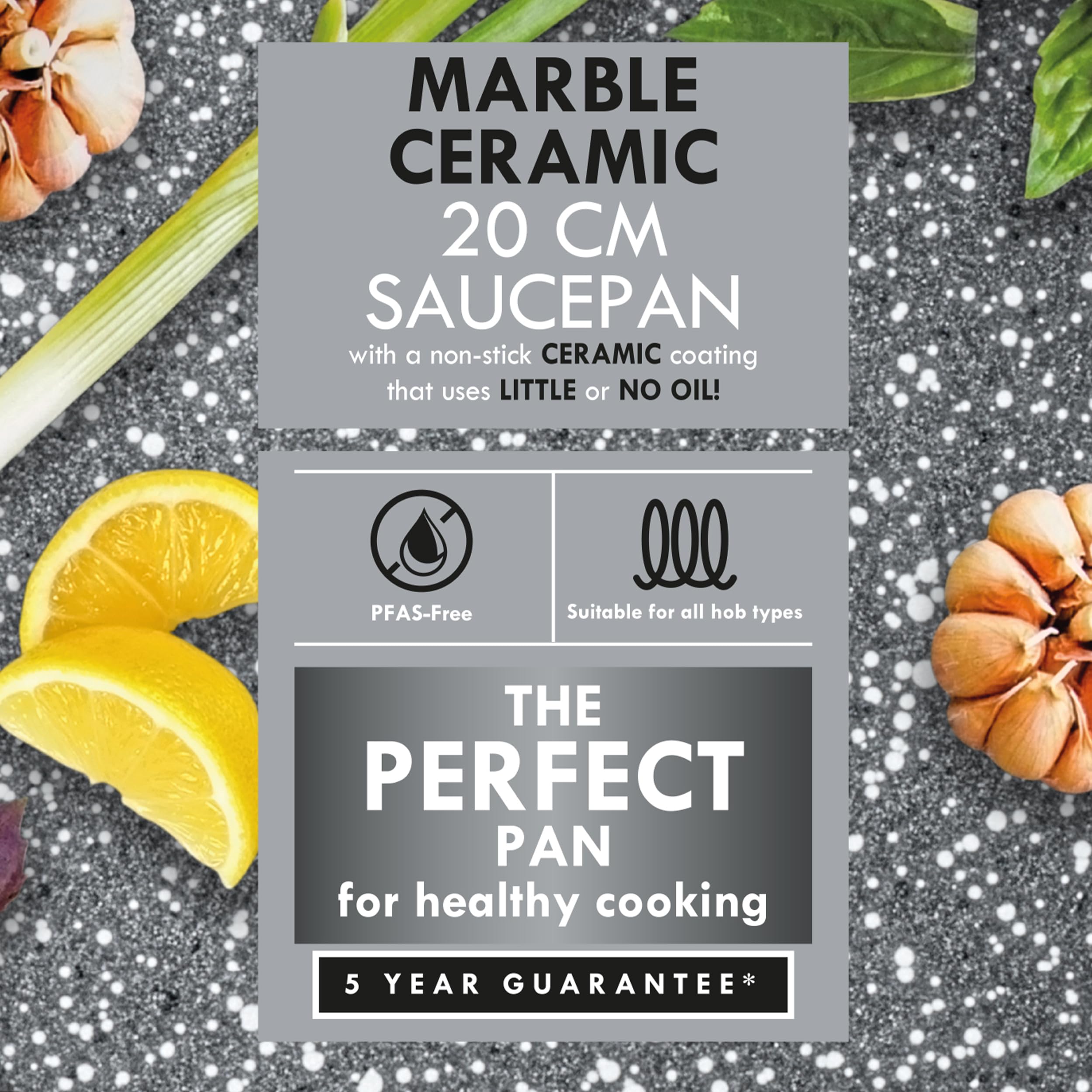 Progress Marble Ceramic 20 cm Saucepan with Lid, Non-Stick Cooking Pot with Metallic Marble Ceramic Coating, 2.5L Capacity - Image 2