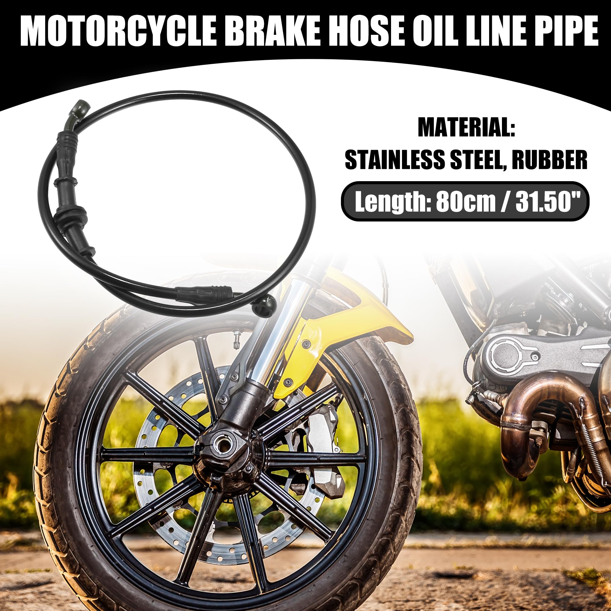 1 Set 80cm 31.50" Manguera de Freno Hidráulico Universal para Motocicletas - para Motocross y Motos de Tierra 28 Grados Trenzado Duradero - Acero Inoxidable Negro