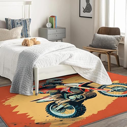 Miniatura 2 de Alfombra de motocross y decoración del hogar, alfombra de motocross de 5 x 7 pies, alfombra de motocross para sala de estar, dormitorio, alfombra de