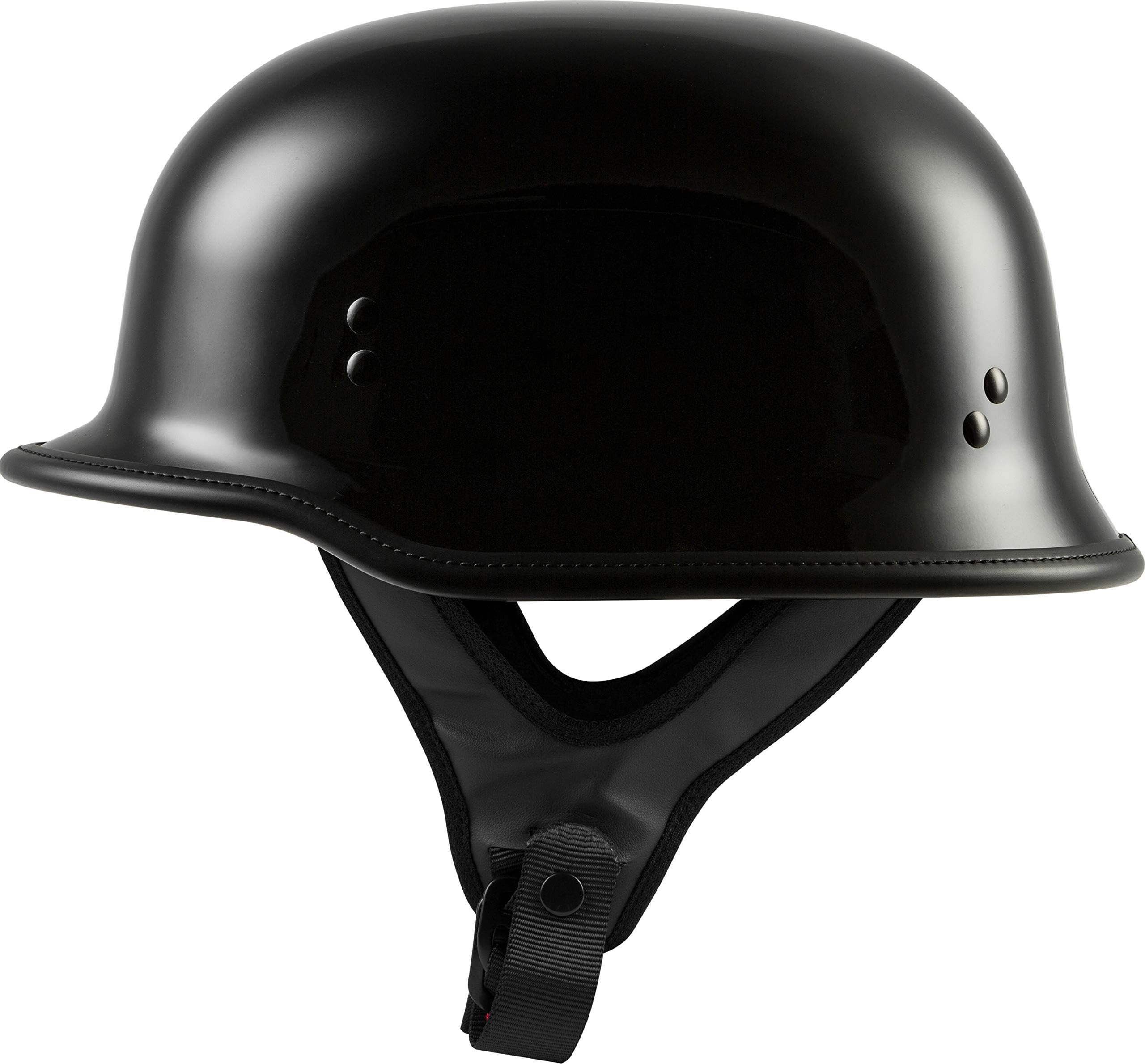 Highway 21 9-Millimeter German Beanie Helmet, Half Shell Motorcycle Gear, Black Safety Head Cover, Dual D-Ring Chinstrap