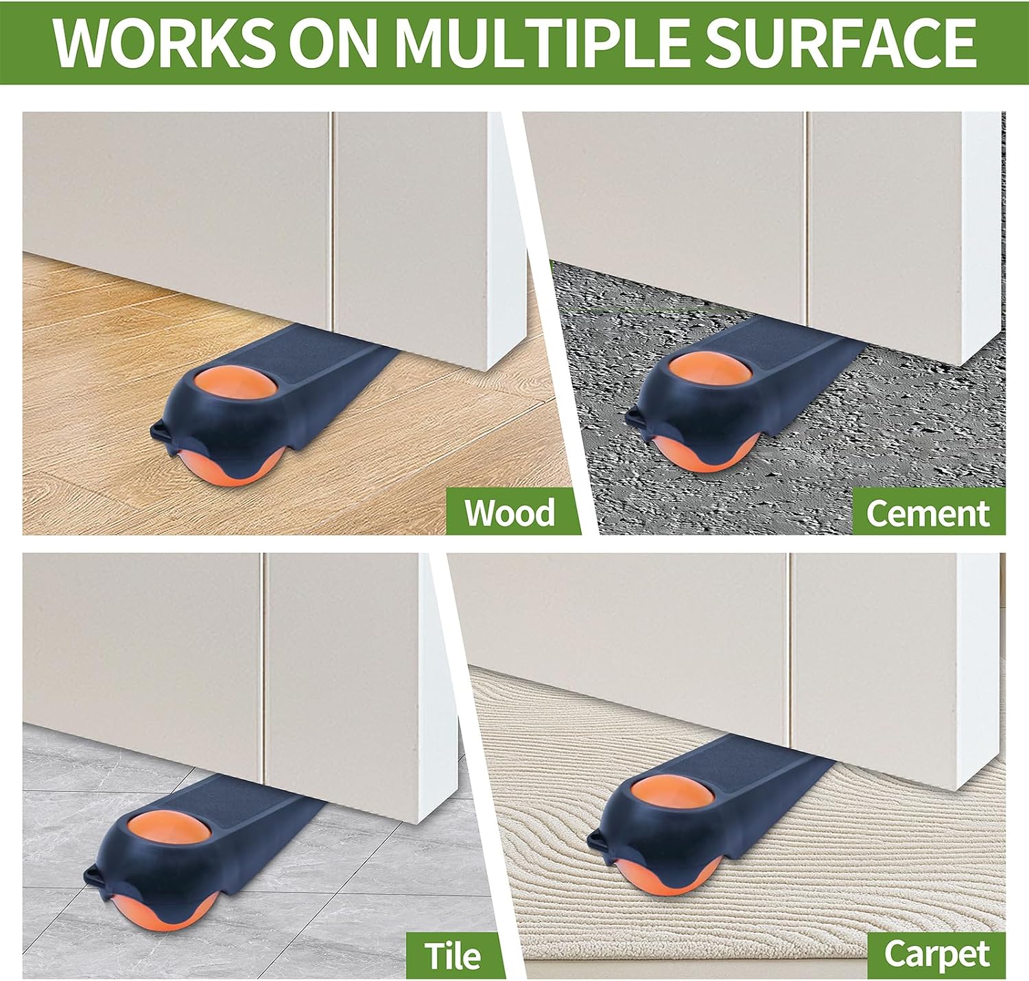 Door Stoppers for Bottom of Door, Rubber Door Stopper Wedges, Door Holders for All Types of Surfaces, 2 Pack Magic Ball Door Stops, 5 inch, Black and Orange